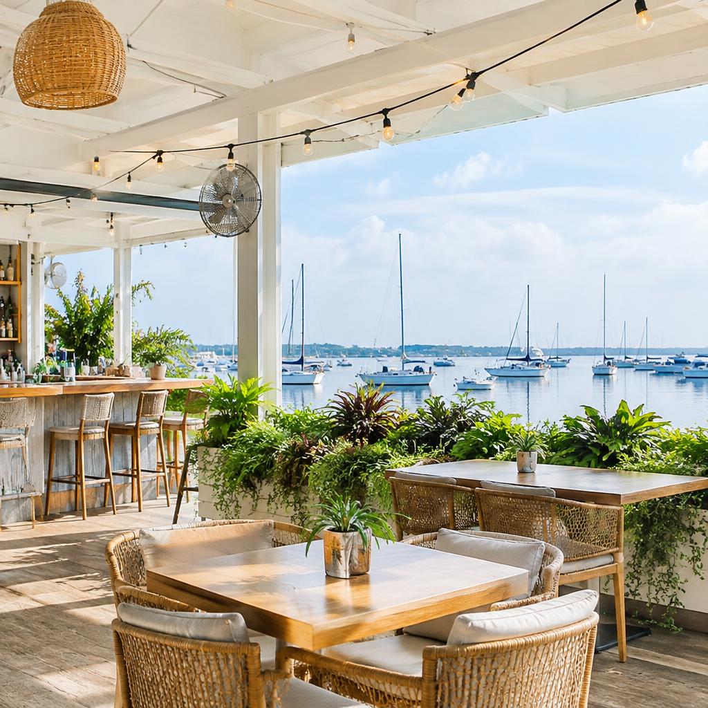 Rustig havenpaviljoen met terras en uitzicht over het water